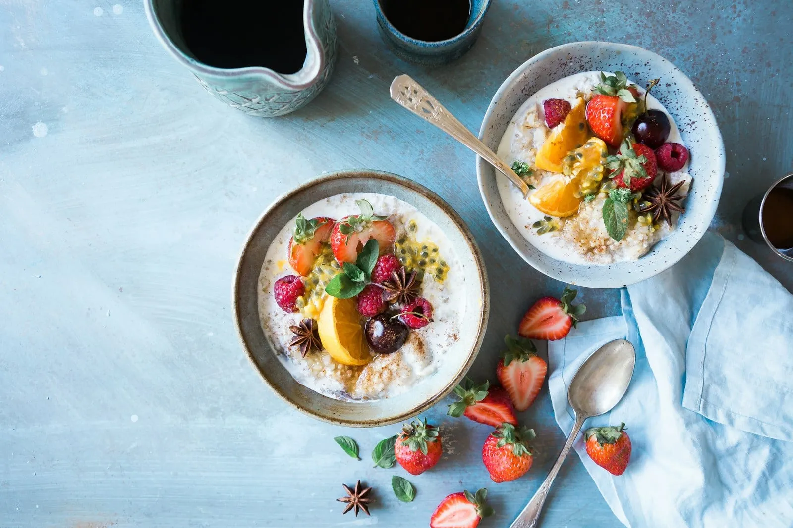 Bowls of oatmeal with fruit