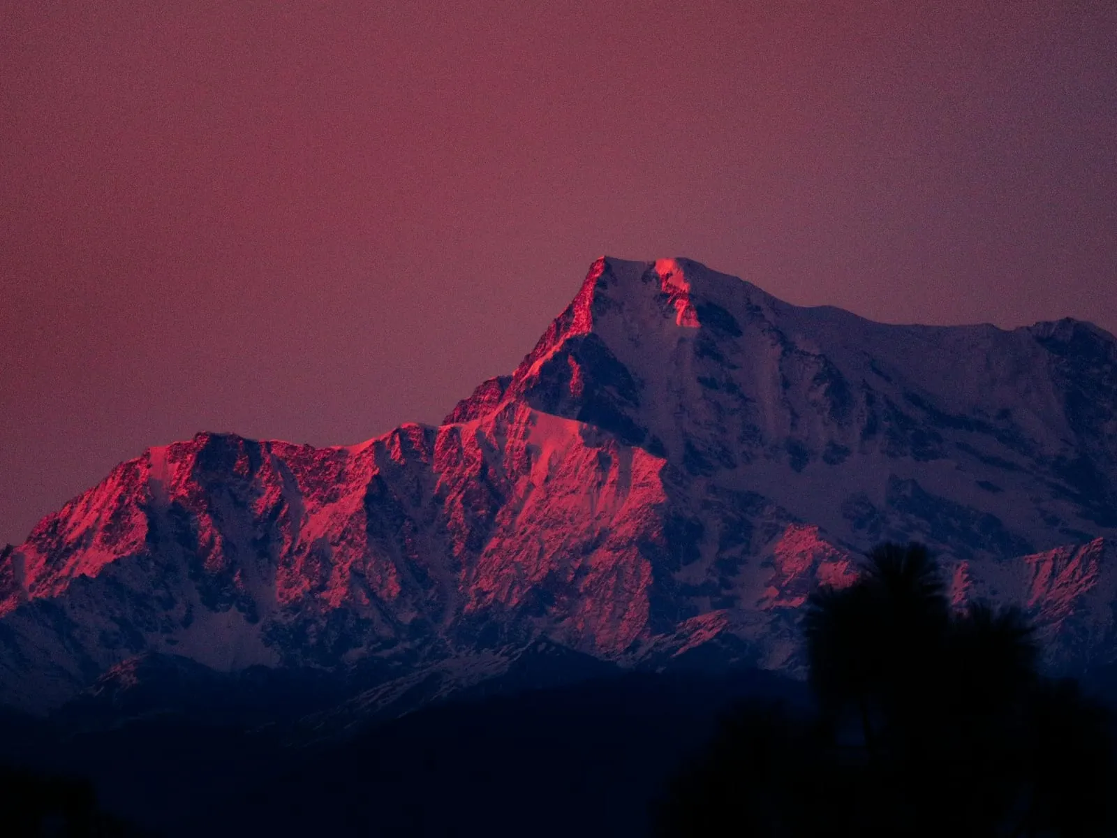 Snow-capped Himalayan peaks glowing pink at dawn